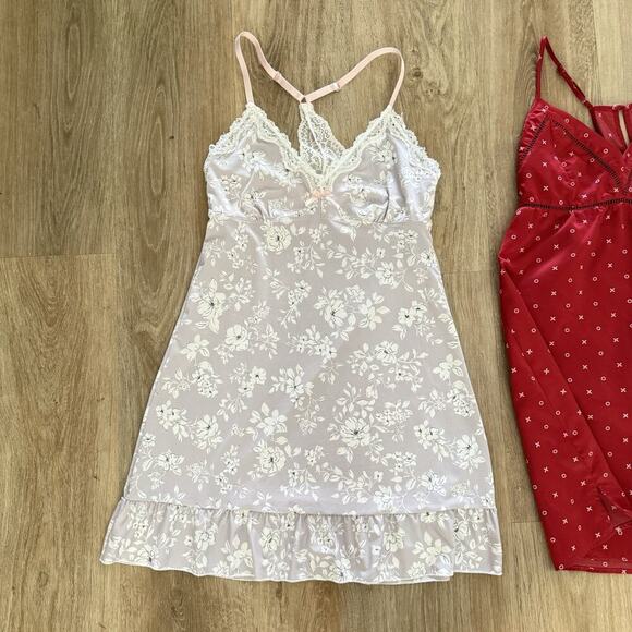 Women’s Sleep Chemise Gown Size XS/S Red Purple Floral Silky - Picture 6 of 11